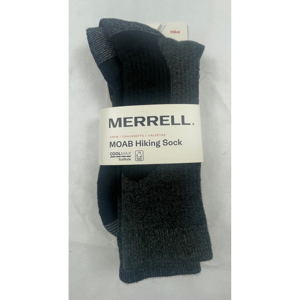 Merrell Moab Crew Hiking Socks Charcoal L/XL CoolMax EcoMode MEA33652C1B4001
